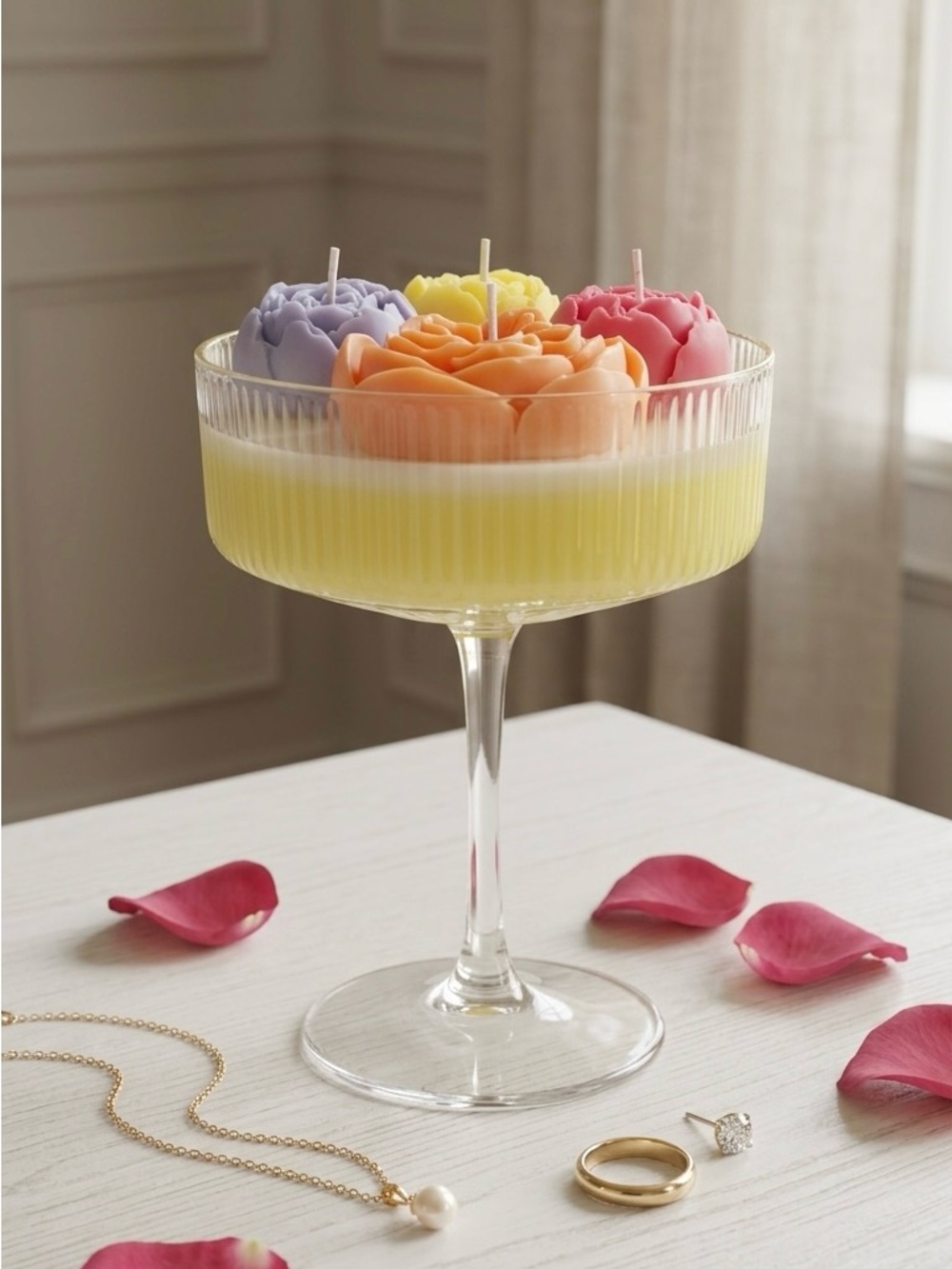 Amber Romance Floral Coupe Candle: Organic Soy Wax Luxury
